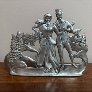 Seagull Pewter Winter Skating Scene Tealight Holder